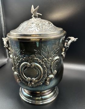 купить Серебряная ваза для льда (лёдница), двустенная со стеклянной термосной колбой . Арт нуво.