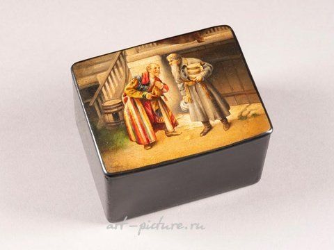 Русское серебро, Коробка из папье-маше и лака "Друзья" по мотивам работ Клавдия Васильевича Лебедева.