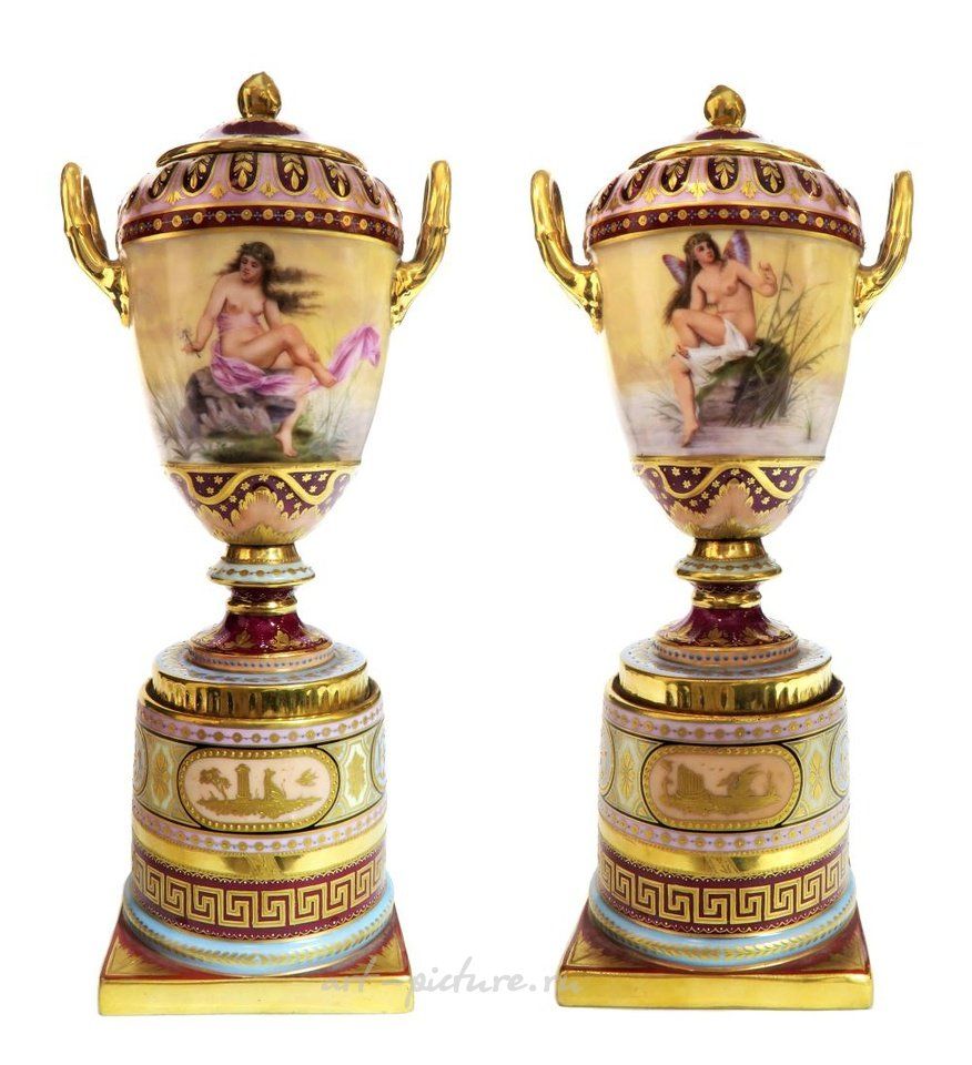 Royal Vienna , Фарфоровые урны/вазы ручной росписи из королевской Вены XIX века