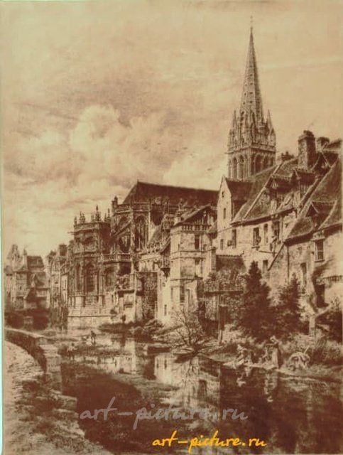 Сант - Пьер гравюра на натуральной коже 