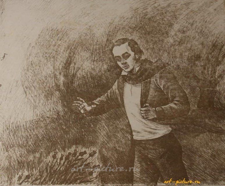 Стихи. Т.Г. Шевченко в Седневе (из серии). Бумага, сепия. 31 × 38 см.