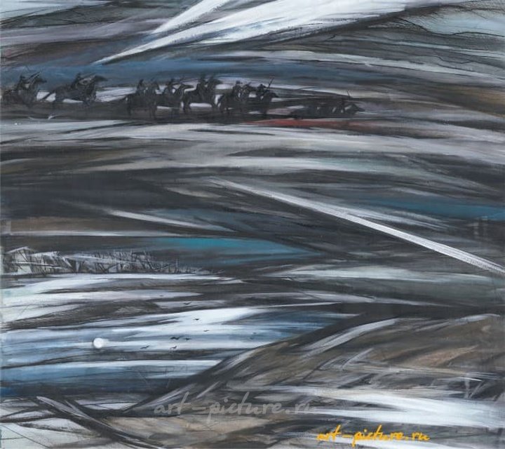 "回家"来自"哥萨克荣耀"系列，水彩、墨水、白色颜料，彩色纸。