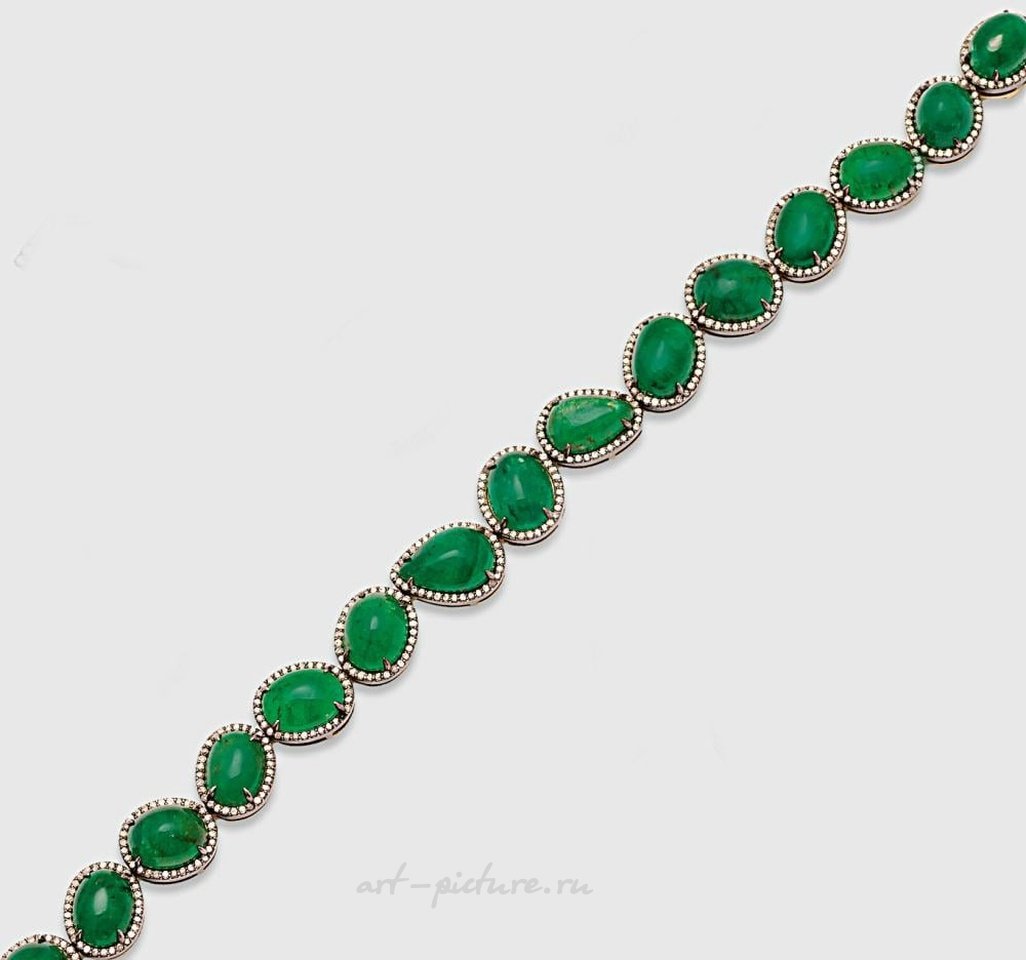 Русское серебро , Великолепный русский браслет с изумрудами и бриллиантами