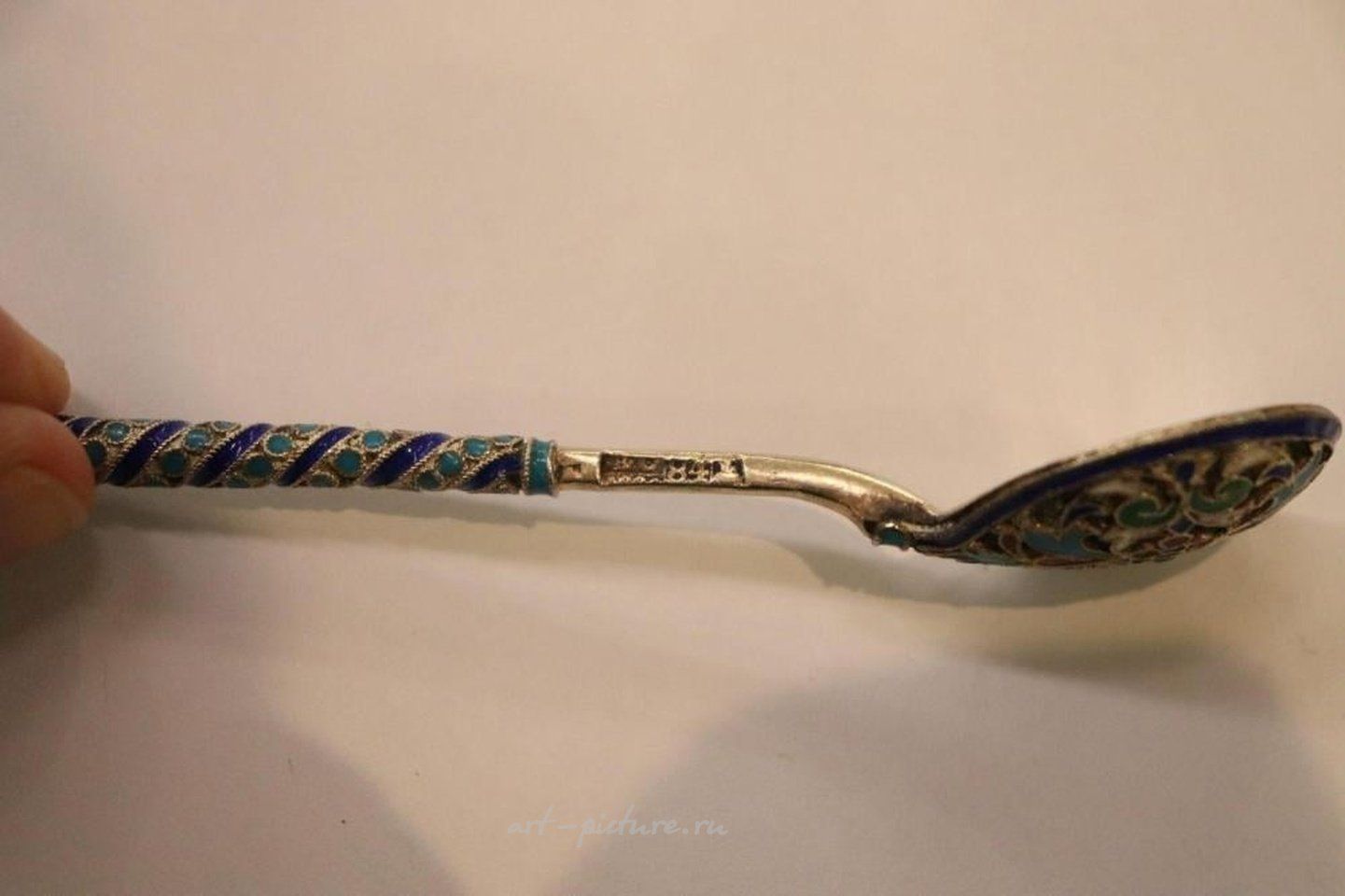 Русское серебро , Серебряная ложка - Шамплеве эмаль, клеймо 84 пробы "BC"