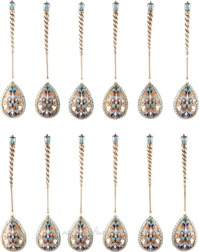 Русское серебро , НАБОР ИЗ ДВЕНАДЦАТИ ЛОЖЕК ИЗ СЕРЕБРА