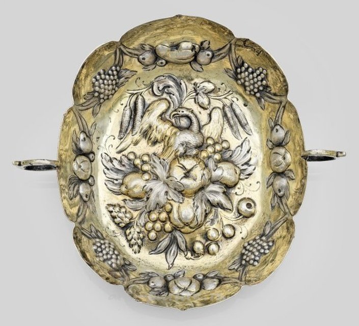 Позолоченный серебряный дегустатор с двумя ручками работы Бальтазара Хайдта