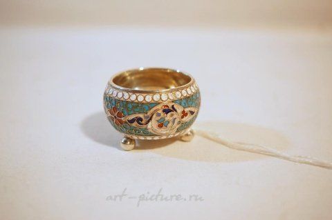 Русское серебро, Русская серебряная и эмалевая открытая солонка Густава Клингерта XIX века