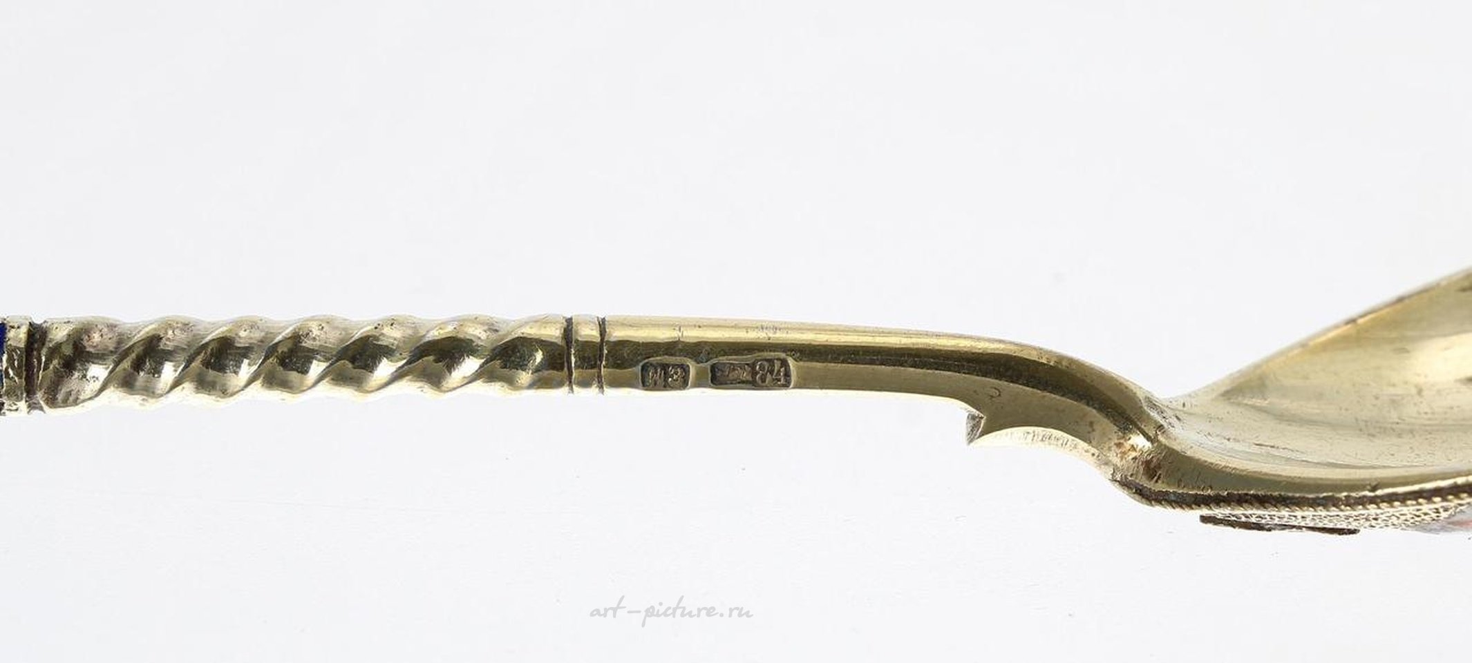 Русское серебро , Набор из шести русских серебряных ложек с позолотой и клеймом,