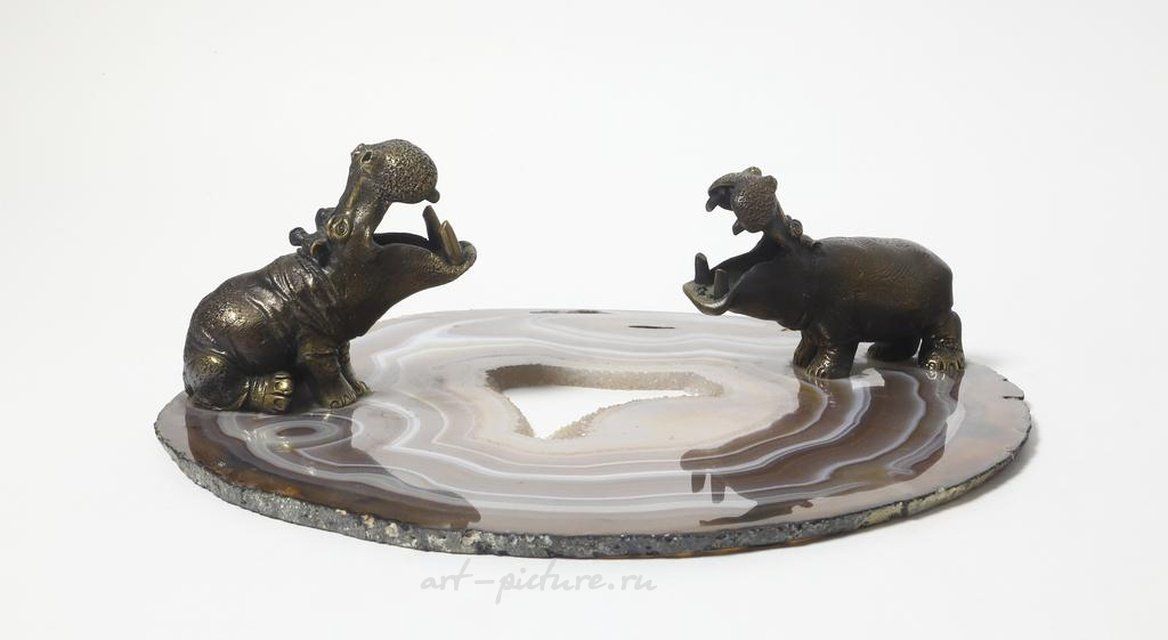 Авторская скульптура ручной работы "Бегемоты". Бронза, агат.