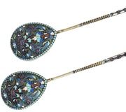 Русская серебряная пара ложек с эмалью в технике клоизонне