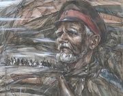 "Бывалый казак" из серии картин  "Казачья Слава" акварель, тушь, белила, тонированная бумага 