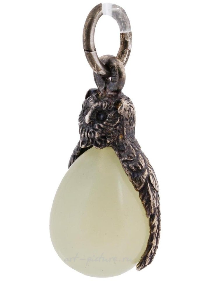 Русское серебро , Серебряная подвеска с яйцом из натурального нефрита в стиле русского серебра 88