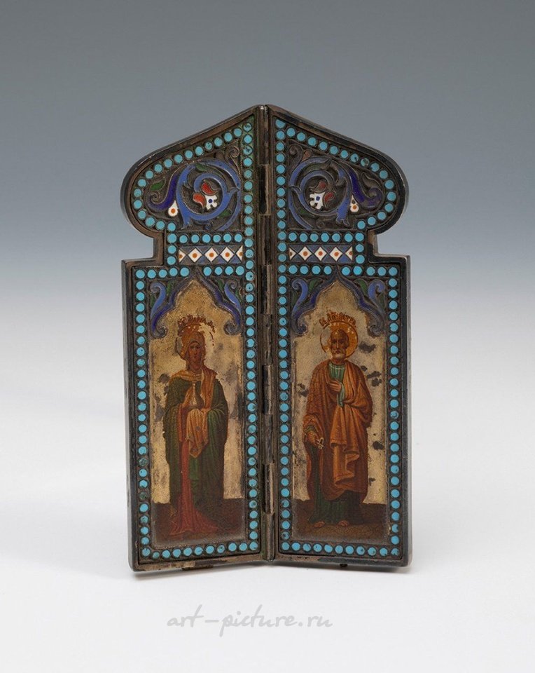 Русское серебро , Маленькая русская иконка путешествия, ок. 1900 г. "Святая Люция" и "Святой Петр".