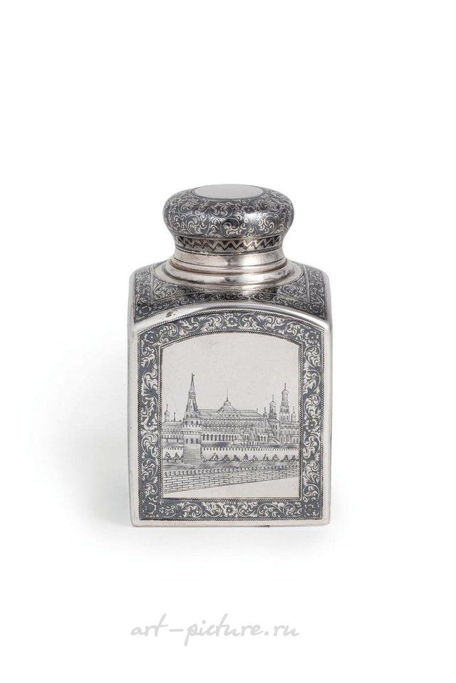 Русское серебро , РУССКАЯ СЕРЕБРЯНАЯ ЧАЙНИЦА С ЧЕРНЬЮ, МОСКВА, 1899-1908