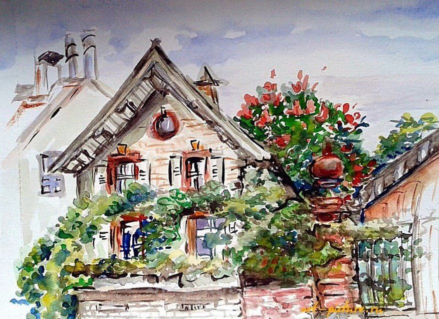 Чей -то дом в Родштадте бумага, акварель 