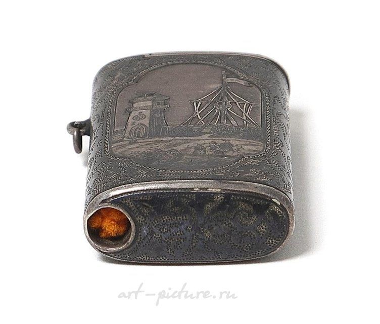 Серебряная спичечница, чернь 19 век