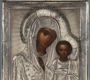 Русская икона 19 века. "Богоматерь с младенцем". Живопись...