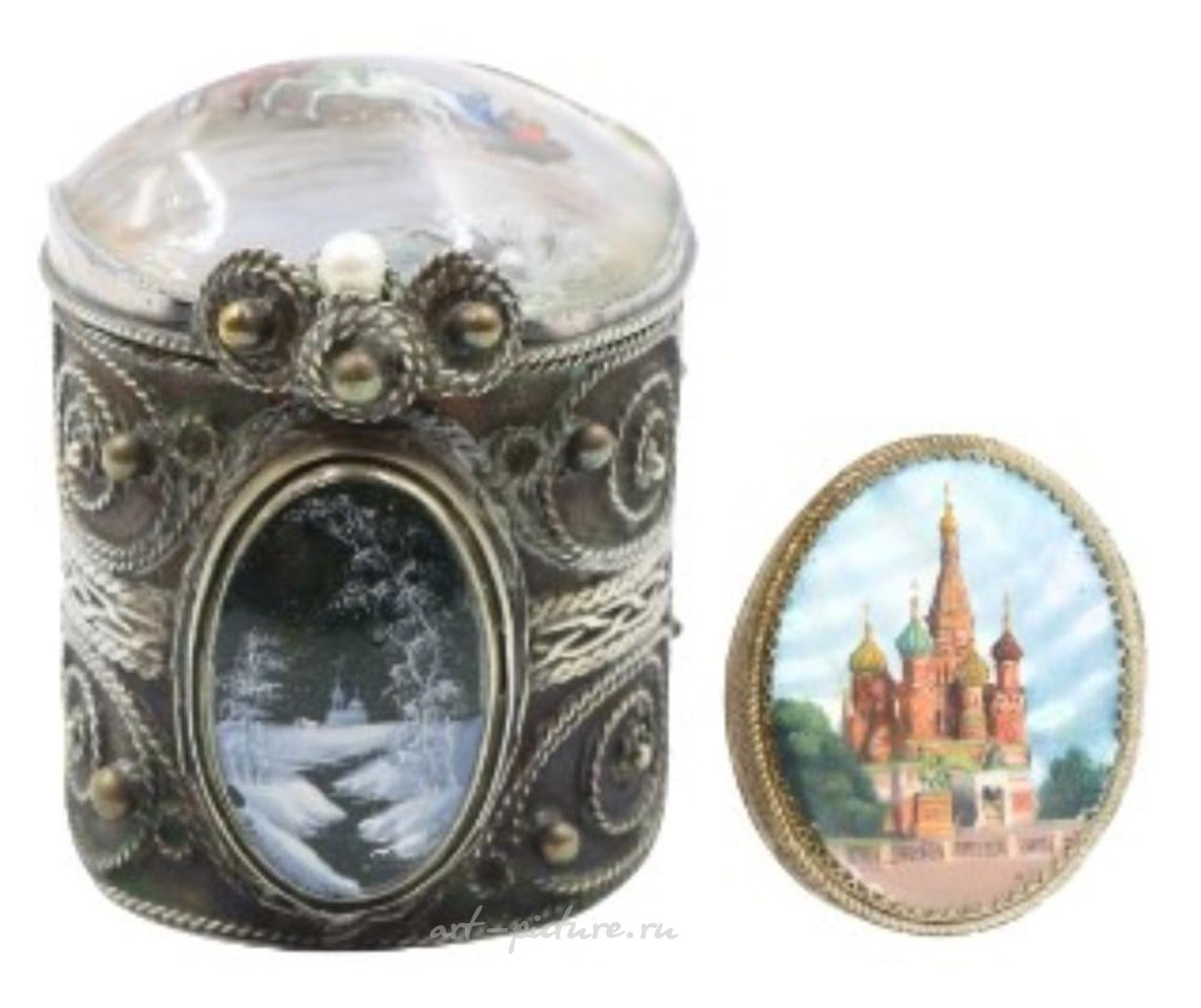 Русское серебро , Винтажные русские лаковые шкатулки Федоскино