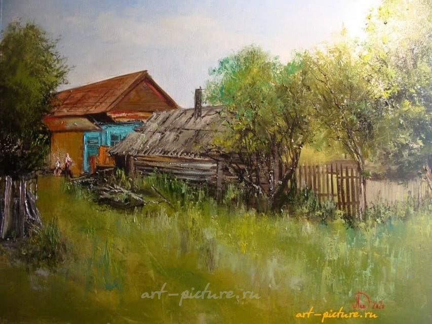 Дом с садом и банькой масло,холст