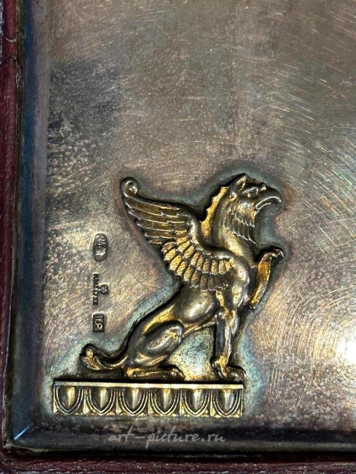 Русское серебро , Фаберже: портфель для письменного стола с серебряными деталями из кожи и шелка