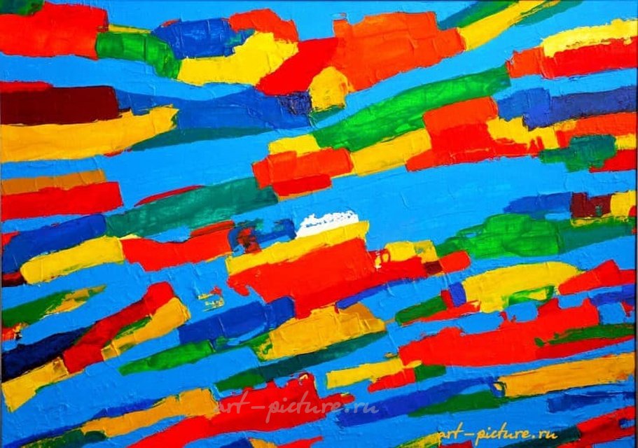 Пейзаж с водой акрил, холст на картоне 