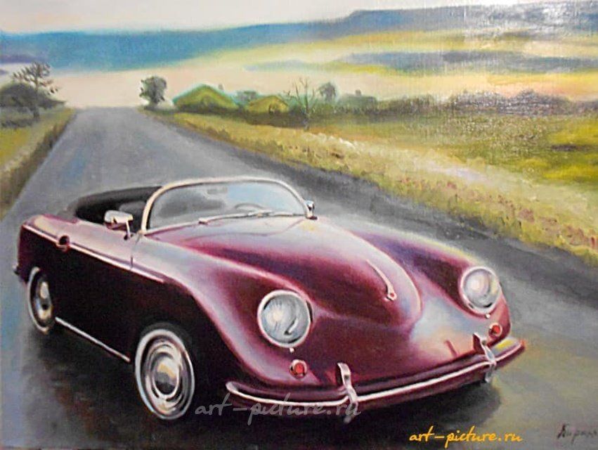 Ретро автомобиль Порше 356 масло, холст) 