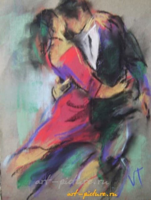 страстный танец пастель,бумага 
