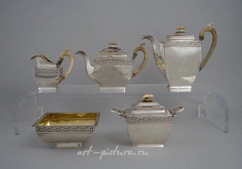 Русское серебро, Прекрасный русский сервиз для чая и кофе из серебра от Сазикова