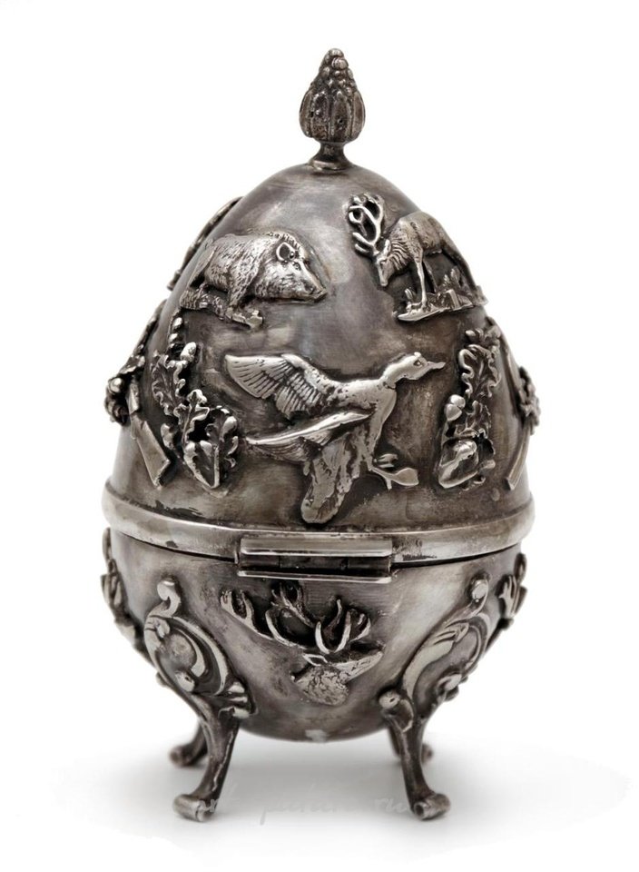 Русское серебро , Императорское русское серебряное охотничье яйцо от Киприана Лабецкого