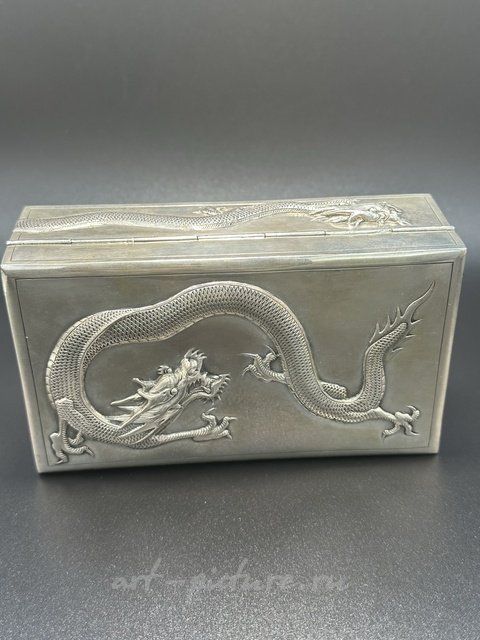 Серебряная коробка (шкатулка) с деревянной отделкой​. Китай, конец 19 века