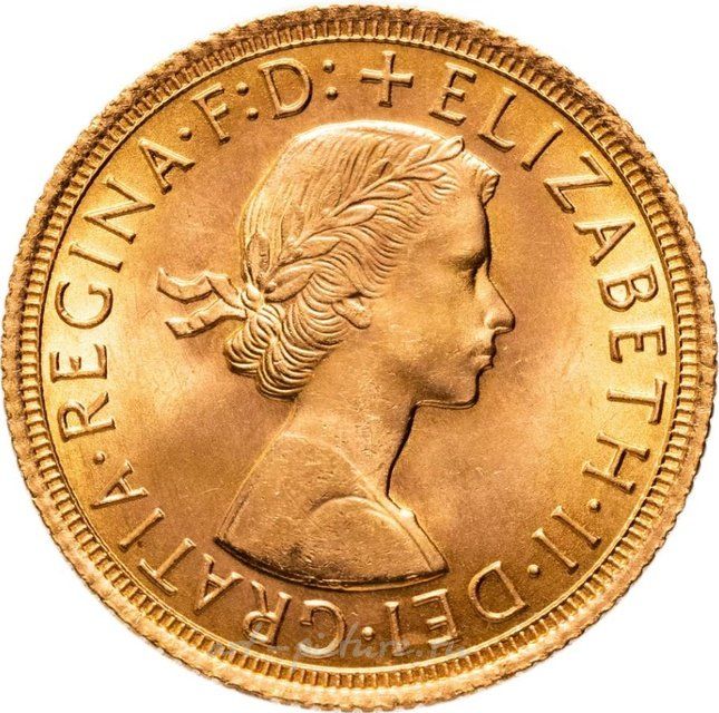 Великобритания 1 соверен (sovereign) 1966 с портретом королевы Елизаветы - святой Георгий с драконом