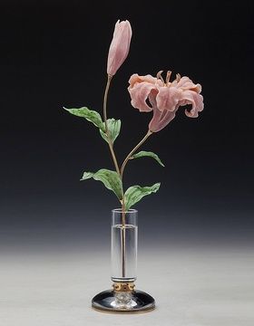 购买 粉色百合。石材花艺