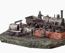 Ювелирная скульптурная композиция посвященная Царскосельской железной дороги, Паровоз (локомотив) типа 0-3-0, 1837 года, серебро