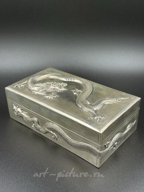 Серебряная коробка (шкатулка) с деревянной отделкой​. Китай, конец 19 века