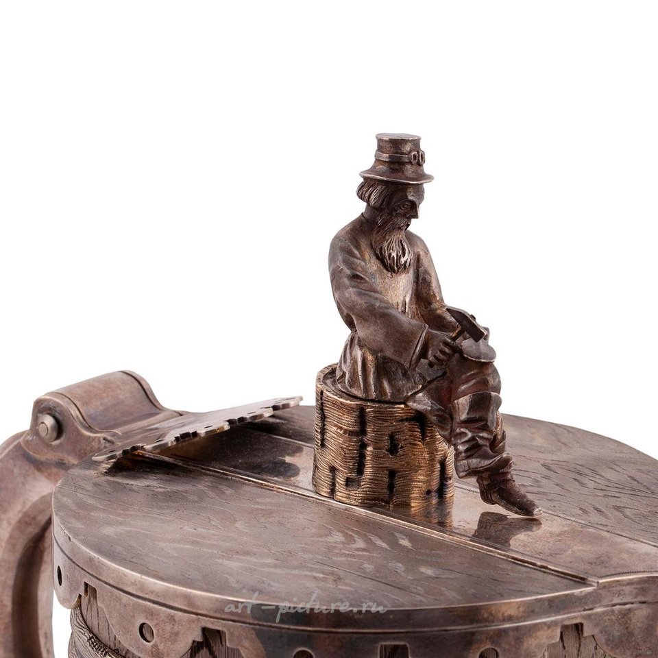 Russian silver , A massive Russian trompe l'oeil silver-gilt mug with cast and...