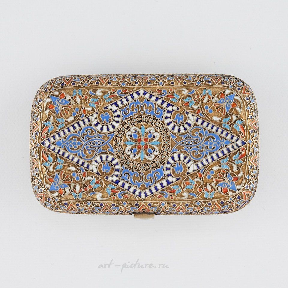 Русское серебро , Серебряный эмалированный сигаретный футляр русского производства, около 1875 года