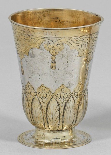 Оглауэрский барочный рюмочный стакан с позолотой, мастер Иоганн Готфрид Хорн Старший, около 1730 года