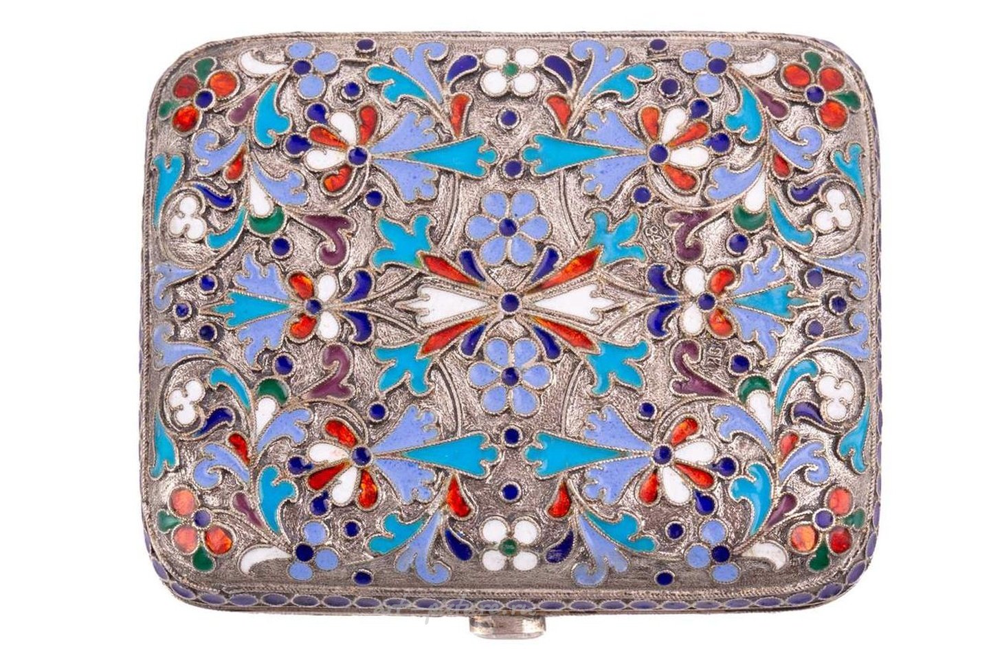 Русское серебро , Русская серебряная сумочка с эмалью по клеточкам, около 1880 года, недавно приобретенная из частной коллекции.