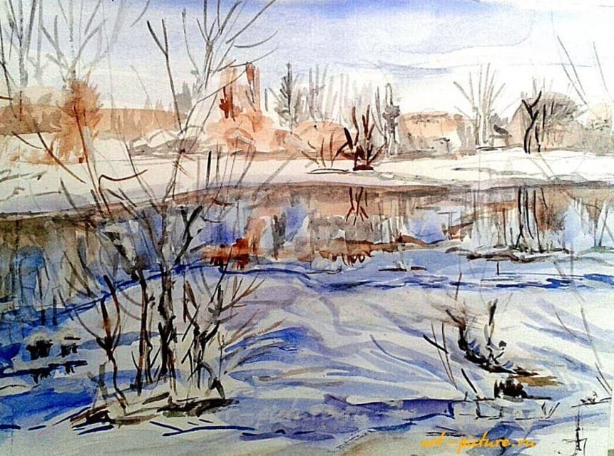 Ранняя весна бумага, акварель 