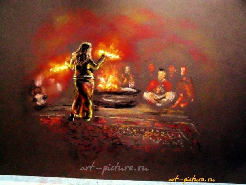Танец с огнями сухая пастель,цветная бумага для пастели 