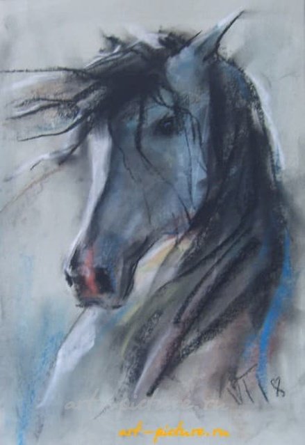 Голова лошади пастель,бумага