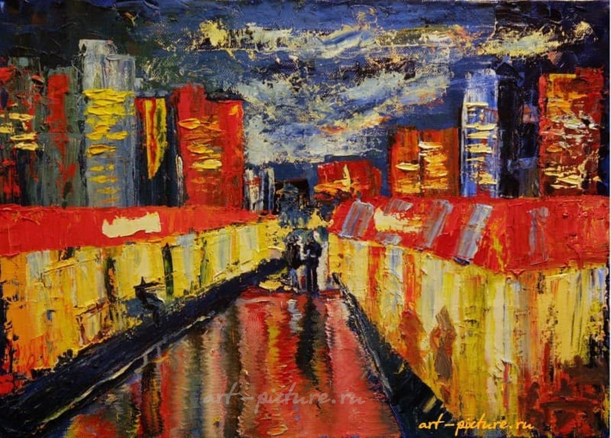 Огни ночного города холст, масло 