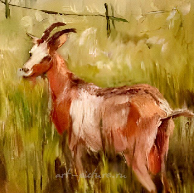 Весна. Этюд с козой. ДВП, масло. 41 х 57 см.