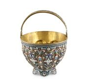 Русская серебряная сахарница с эмалью по клузонне.