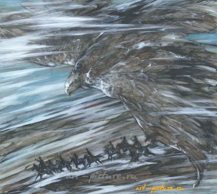 "Сокол" из серии картин  "Казачья Слава" акварель, тушь, белила, тонированная бумага 