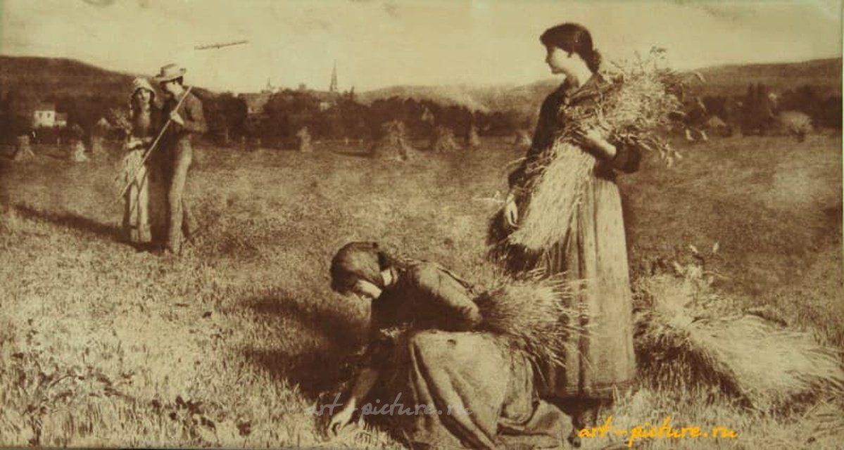 Жнецы гравюра на натуральной коже 