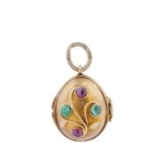 Русская серебряная подвеска-медальон в форме яйца с позолотой и драгоценными камнями