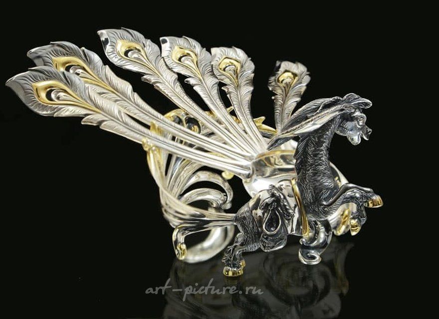 Коллекция серебряных чайных ложек с подставкой Конёк-Горбунок