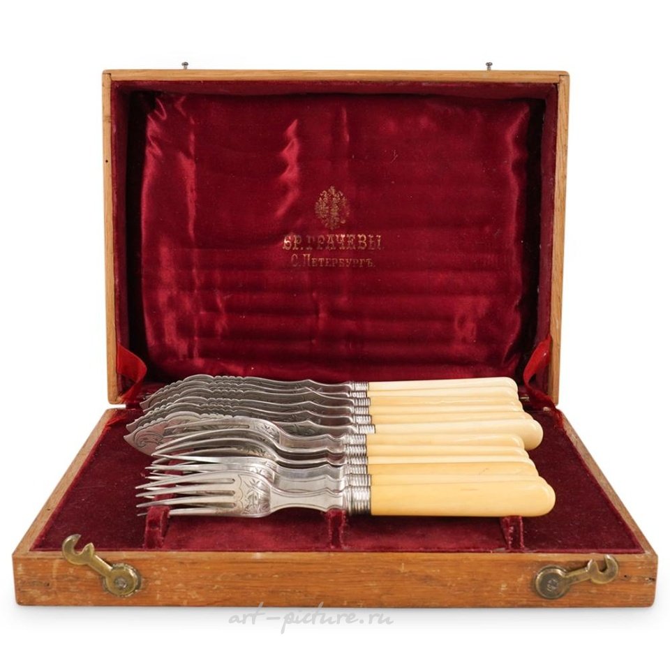 Русское серебро , Антикварный русский серебряный набор для рыбы от братьев Грачевых