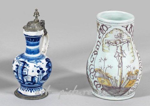 Редкий франкфуртский глиняный кувшин для яблочного пива и маленький глиняный чайник